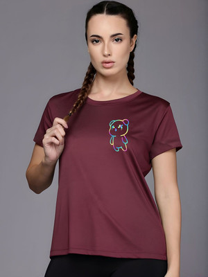 SZN Graphic Print Women Round Neck Maroon T-Shirt