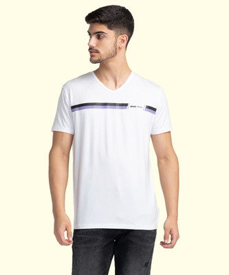BEING HUMAN Solid Men Stylised Neck White T-Shirt