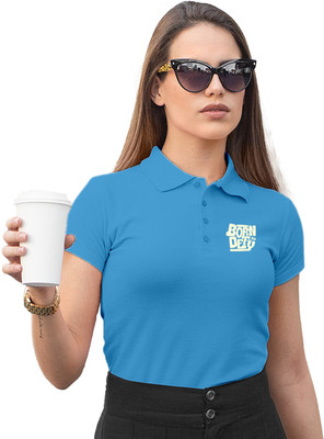 Fighterhero Printed Women Polo Neck Blue T-Shirt