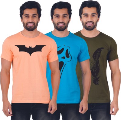 Ferocious Printed Men Round Neck Orange, Blue, Green T-Shirt