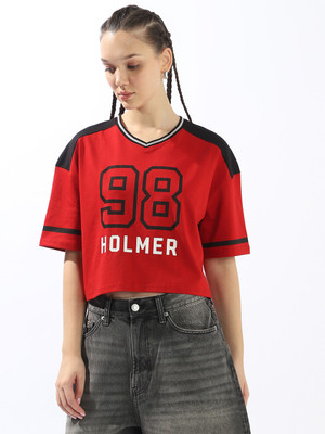 Hubberholme Graphic Print Women V Neck Multicolor T-Shirt