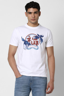VAN HEUSEN Printed Men Crew Neck White T-Shirt