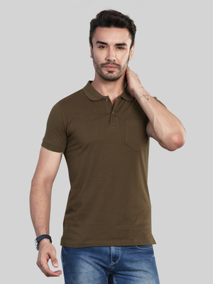 BE POSITIVE Solid Men Polo Neck Green T-Shirt