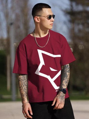 Leotude Printed Men Round Neck Maroon T-Shirt