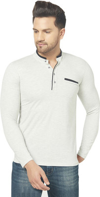 Adorbs Trend Solid Men Mandarin Collar Grey T-Shirt