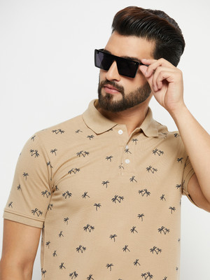 ZEBULUN Printed Men Polo Neck Beige T-Shirt
