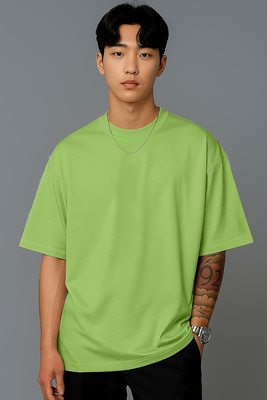 JUGULAR Solid Men Round Neck Light Green T-Shirt