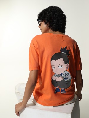 ONLY Cartoon Women Round Neck Orange T-Shirt