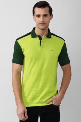 PETER ENGLAND Colorblock Men Polo Neck Light Green T-Shirt