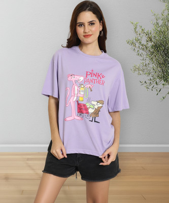 Fabflee Printed Women Round Neck Purple T-Shirt