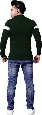 THE 9192 Colorblock Men High Neck Green T-Shirt