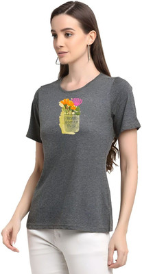 SZN Printed Women Round Neck Grey T-Shirt