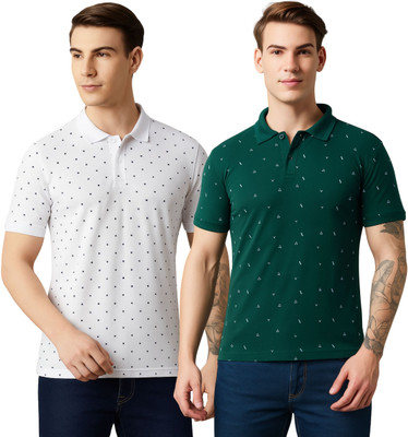 BLENDIX Printed Men Polo Neck Green, White T-Shirt