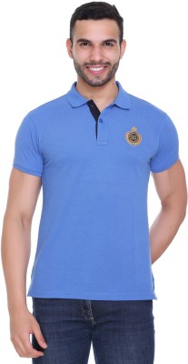 Raves Solid Men Polo Neck Blue T-Shirt