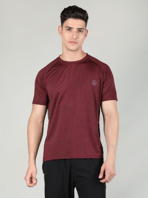 CHKOKKO Solid Men Round Neck Maroon T-Shirt