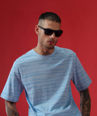 WROGN Typography, Printed Men Round Neck Blue T-Shirt