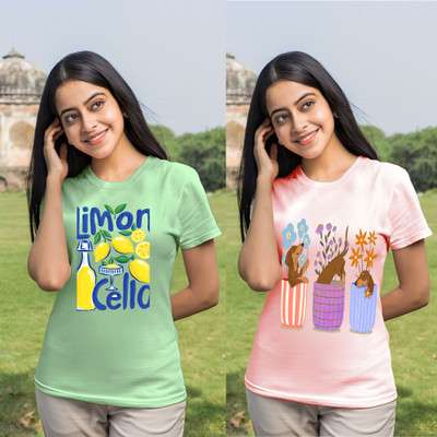 Kintu Parantu Printed Women Round Neck Multicolor T-Shirt