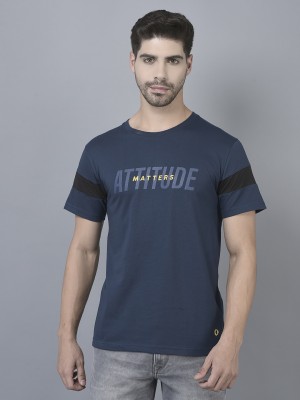 Dollar Typography Men Round Neck Navy Blue T-Shirt