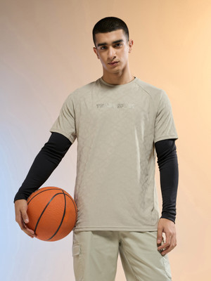 TECHNOSPORT Solid Men Round Neck Beige T-Shirt