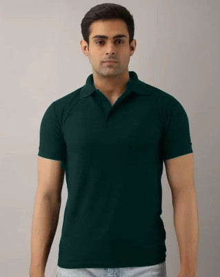 Lakshya Fashions Solid Men Polo Neck Green T-Shirt