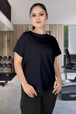 MYo2 Solid Women Round Neck Reversible Black T-Shirt