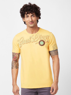 Spykar Printed Men Round Neck Yellow T-Shirt
