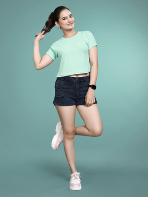 JK Creation Party Solid Women Light Blue Top