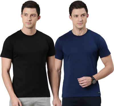 RUPA JON Solid Men Crew Neck Black, Dark Blue T-Shirt