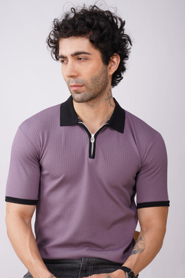 Conway Self Design Men Zip Neck Light Green T-Shirt