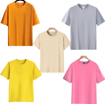 P collection Solid Men Round Neck Multicolor T-Shirt