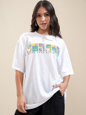 Braag And Hustle Graphic Print Women Round Neck White T-Shirt