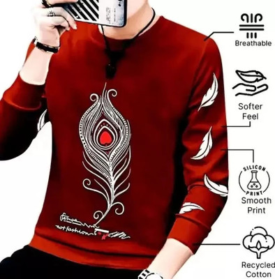 Zoby Printed Men Round Neck Red T-Shirt