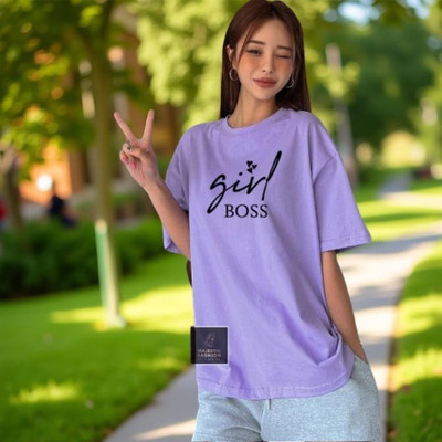 HouseOfCommon Printed Women Round Neck Purple T-Shirt