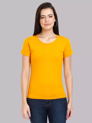 BALFAZAAR Solid Women Round Neck Yellow T-Shirt