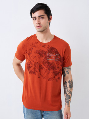 Spykar Printed Men Round Neck Brown T-Shirt