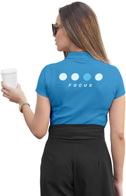 Fighterhero Printed Women Polo Neck Blue T-Shirt