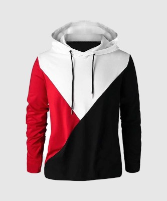 Try This Printed Men Hooded Neck Red, White, Black T-Shirt