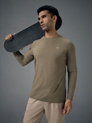 TECHNOSPORT Solid Men Crew Neck Light Green T-Shirt