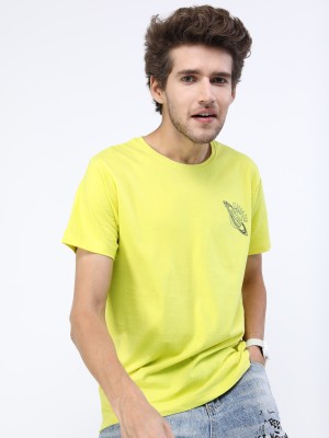 HIGHLANDER Printed Men Round Neck Light Green T-Shirt