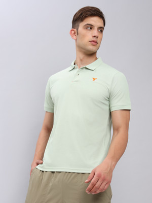 TECHNOSPORT Solid Men Polo Neck Light Green T-Shirt