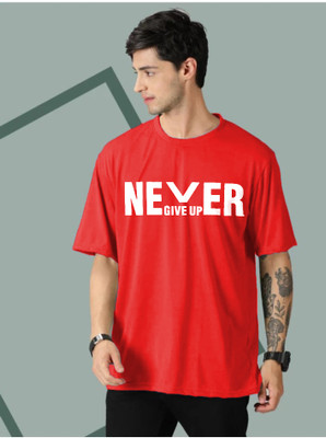 Sahuone Typography Men Round Neck Red T-Shirt
