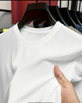 boombaam Self Design Men Round Neck White T-Shirt