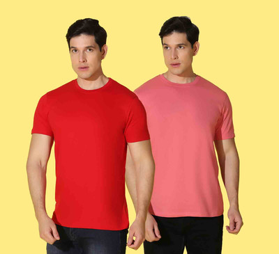 WOOSTRO Printed Men Round Neck Red, Pink T-Shirt