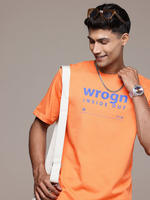 WROGN Printed Men Round Neck Orange T-Shirt