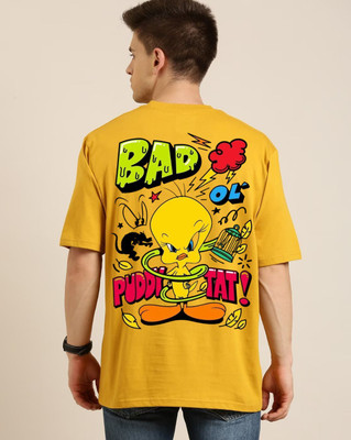 Clickwell Trend Printed, Typography Men Round Neck Yellow T-Shirt