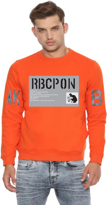 Stelino Printed Men Round Neck Orange T-Shirt