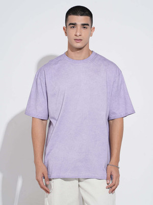 SHOWOFFFF Solid Men Round Neck Purple T-Shirt