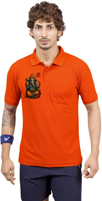 m2hit Graphic Print Men Polo Neck Orange T-Shirt