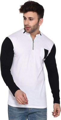 tfurnish Solid Men Mandarin Collar White T-Shirt