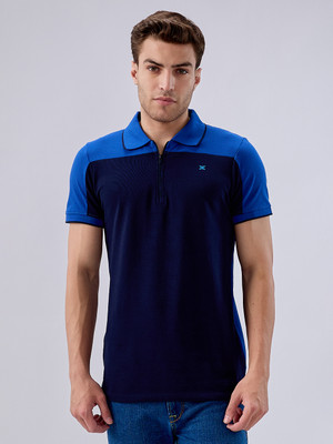KILLER Colorblock Men Polo Neck Dark Blue T-Shirt